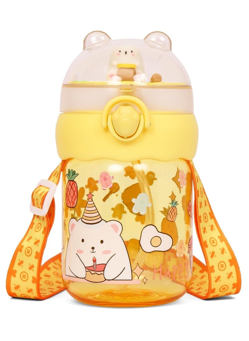 Eazy Kids Kids Water Bottle 580ml With Straw - Yellow  - Image 1