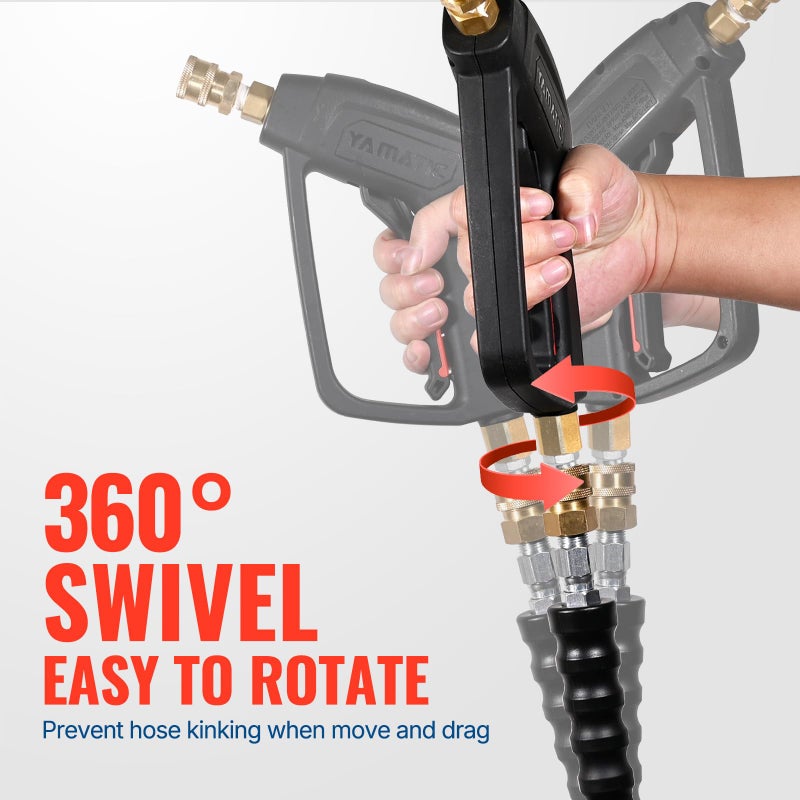 YAMATIC Short Pressure Washer Gun with Swivel Brass 3/8" Quick Connector, Power Washer Handle with Easy Pull Trigger Replacement for Ryobi, Simpson, Craftsman, DeWalt, 4000 PSI - Image 2