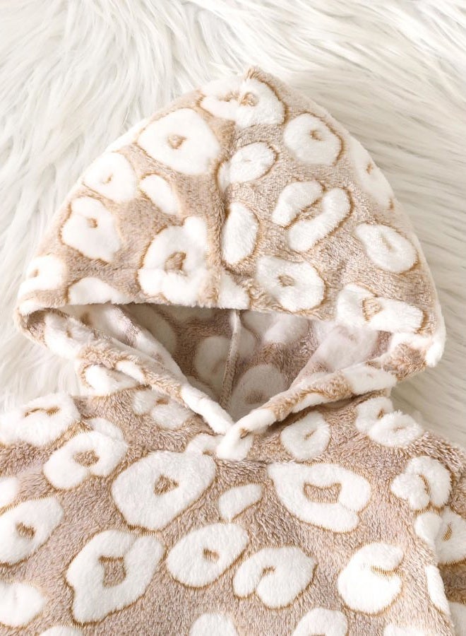 Jecson Baby Girl Winter Clothes Fleece Hoodie & Thermal Pants Set Toddler Girl Fall Outfits Cute Prints Infant Clothing, Beige, 12-18 Months - Image 5