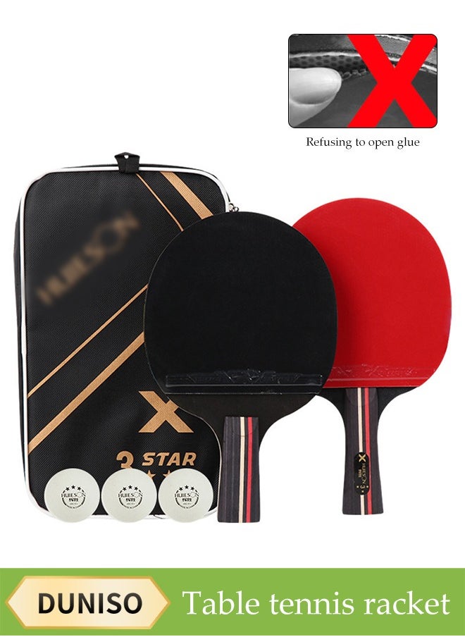 DUNISO High Performance Set, Premium Table Tennis Bat Set With Three 3-Star Ping Pong Balls, Table Tennis Bat 3-Star, 2 Pack Long Handle/Short Handle Table Tennis Bats, Great For Skill Development  - Image 1