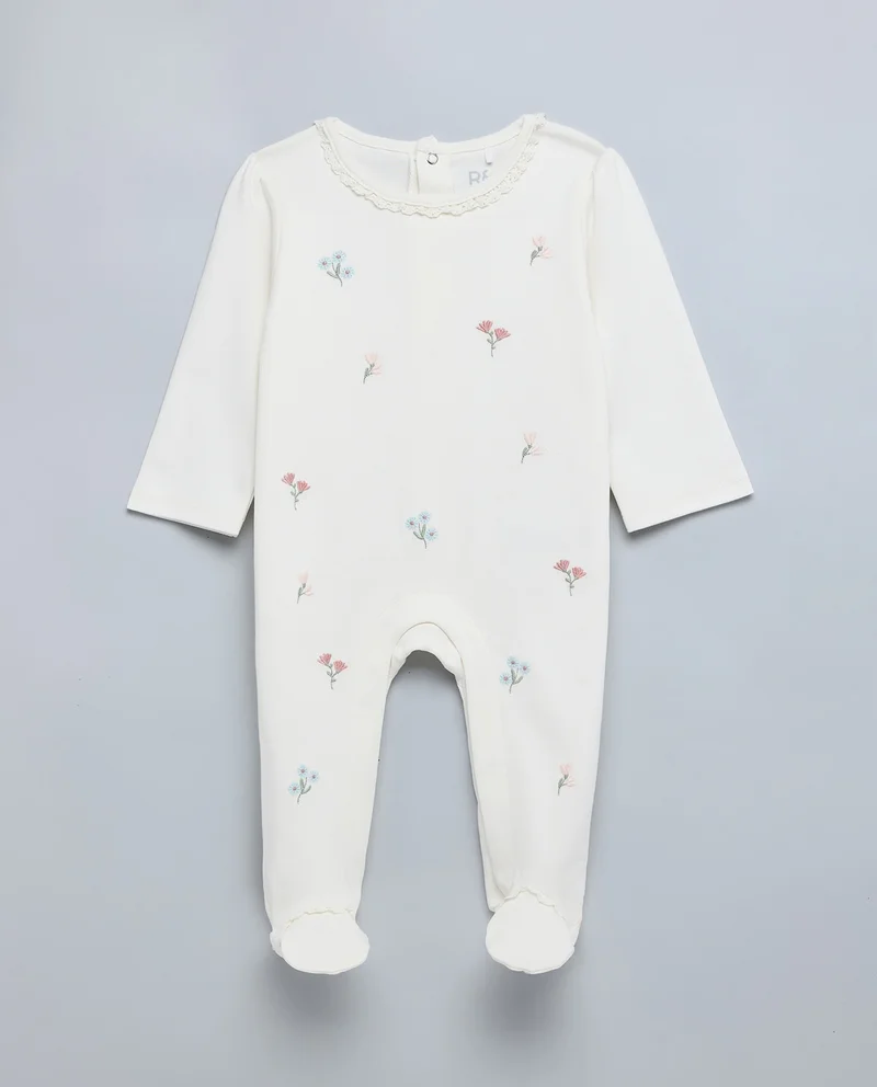 أر أند بي Embroidered Footed Sleepsuit with Long Sleeves