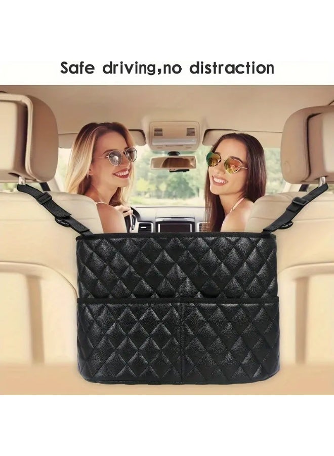 1 Piece Organizer Holder and Storage Pockets that are fixed between the driver seat and the passenger seat. Useful for organizing the driver's personal items so that they are close to him and at hand to reduce distraction while driving. The organizer has two sides, front and back, serving the driver and passenger, and additional back pockets serving the passengers in the back. Use it to place and store your bag, wallet, iPad, tablet, umbrella, water bottle case, book, or any accessory you want to have next to you. It can also be used as a barrier to prevent children or pets from climbing to the front of the front seat when you are focused on the organized road. Black leather color, easy to install. Important note: Some cars are not suitable for this product, such as cars that do not have an armrest box between the driver and passenger seats, or cars that have an armrest but are open without a closing door. In this case, the product installation will not be effective. - Image 4