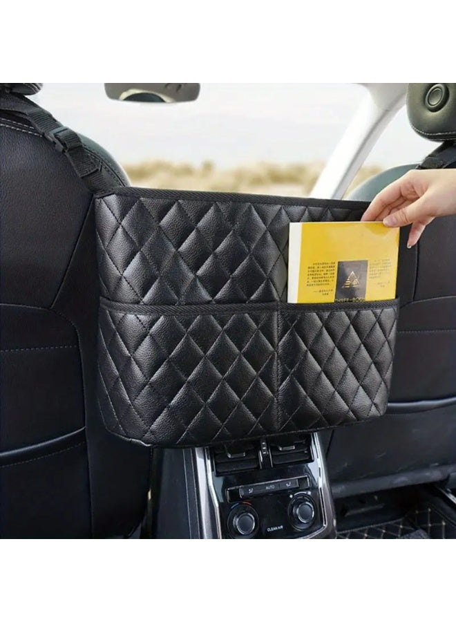 1 Piece Organizer Holder and Storage Pockets that are fixed between the driver seat and the passenger seat. Useful for organizing the driver's personal items so that they are close to him and at hand to reduce distraction while driving. The organizer has two sides, front and back, serving the driver and passenger, and additional back pockets serving the passengers in the back. Use it to place and store your bag, wallet, iPad, tablet, umbrella, water bottle case, book, or any accessory you want to have next to you. It can also be used as a barrier to prevent children or pets from climbing to the front of the front seat when you are focused on the organized road. Black leather color, easy to install. Important note: Some cars are not suitable for this product, such as cars that do not have an armrest box between the driver and passenger seats, or cars that have an armrest but are open without a closing door. In this case, the product installation will not be effective. - Image 3