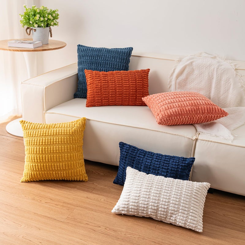 Aegero Pack of 2 Corduroy Decorative Throw Pillow Covers 18x18 InchSoft Boho Striped Pillow Covers Modern Farmhouse Home Decor for Sofa Living Room Couch Bed(Light Grey) - Image 5
