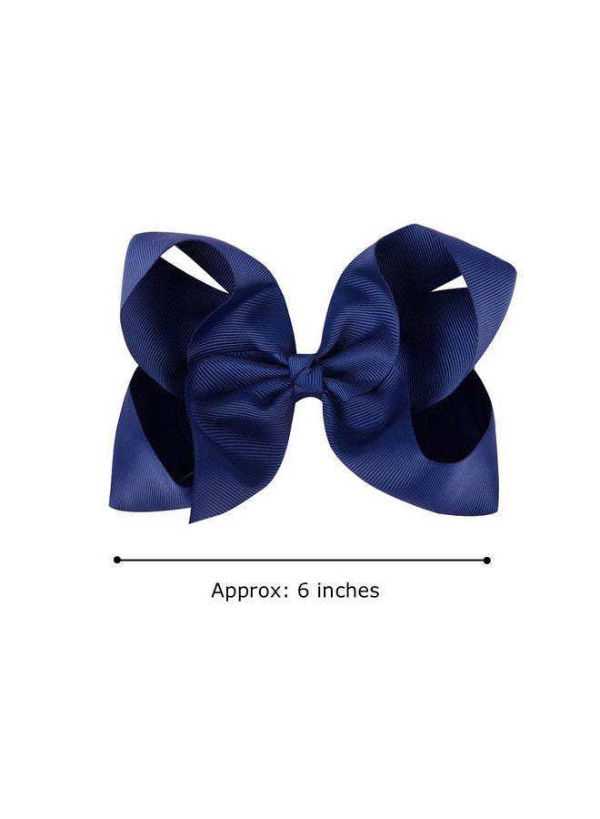 DEEKA 12 Pcs 6" Big Hand-Made Grosgrain Ribbon Hair Bow Alligator Clips Hair Accessories For Little Teen Toddler Girls - Navy Blue - Image 4
