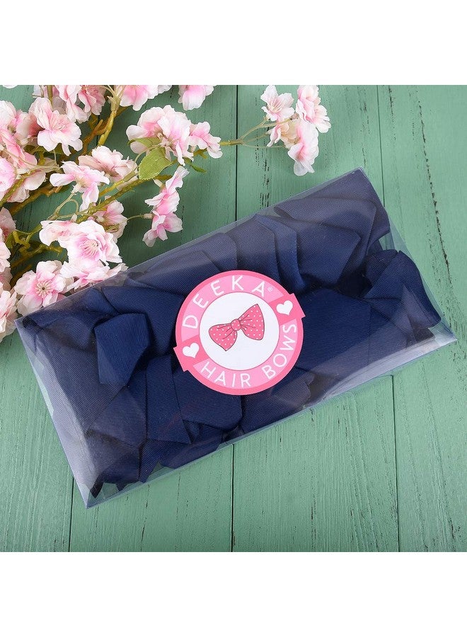 DEEKA 12 Pcs 6" Big Hand-Made Grosgrain Ribbon Hair Bow Alligator Clips Hair Accessories For Little Teen Toddler Girls - Navy Blue - Image 2