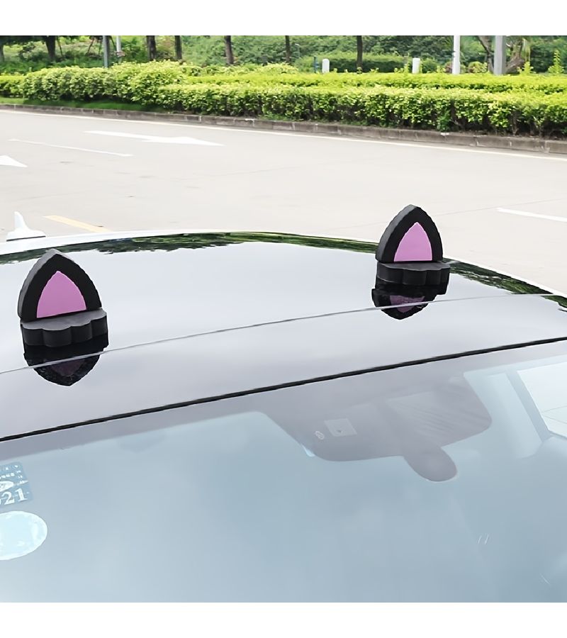 White Bunny Ears 3D Cat Rabbit Car Roof Decor Sticker - Image 1