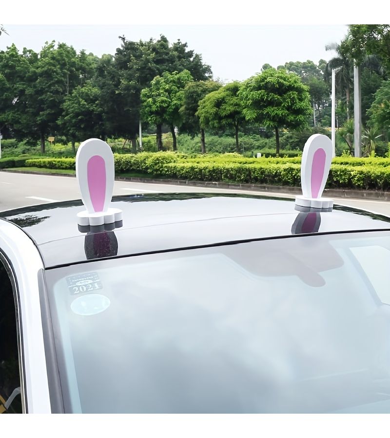 White Bunny Ears 3D Cat Rabbit Car Roof Decor Sticker - Image 5