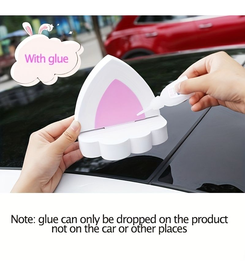 White Bunny Ears 3D Cat Rabbit Car Roof Decor Sticker - Image 3