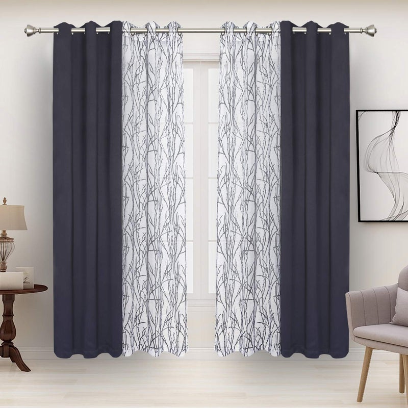 BONZER Mix and Match Curtains  2 Pieces Branch Print Sheer Curtains and 2 Pieces Blackout Curtains for Bedroom Living Room Grommet Window Drapes 37x63 InchPanel Grey Dark Set of 4 Panels