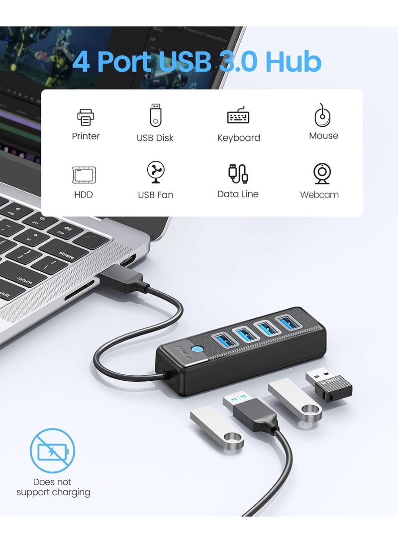موزع USB 3.0 بـ 4 منافذ للابتوب - كيبل 0.15 متر - نقل بيانات سريع - متوافق مع Mac OS 10.X وما فوق، لينكس، أندرويد - أسود  - Image 4