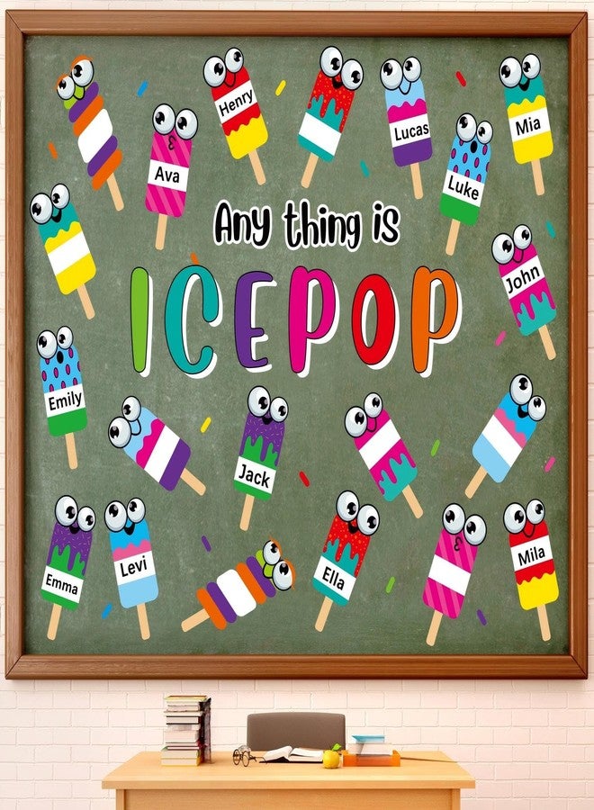 Mooliwe 52 Pcs Summer Bulletin Board Decorations Set Anything is Ice Pop Bulletin Board Decorations Back to Cutouts for Home Party Supplies - Image 1