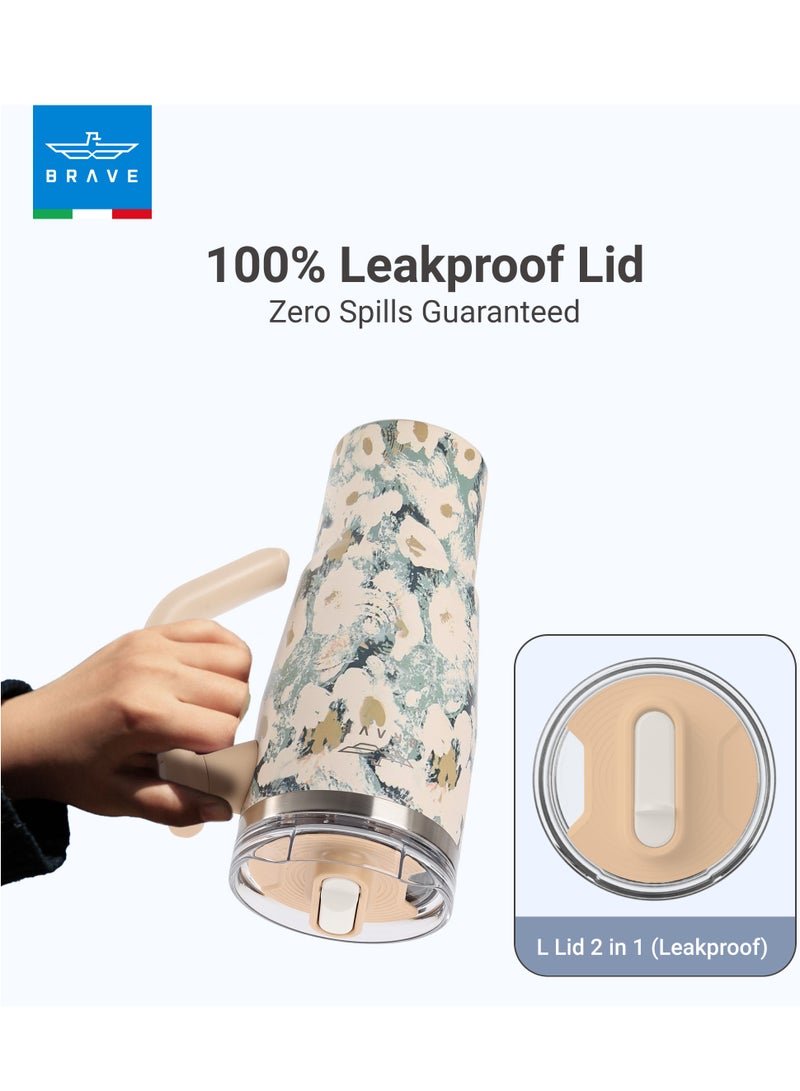 بريف تمب جارد تمبلر 950مل - 18/8 ستانلس ستيل ترافل ماج, ثيرمال كوفي كوب, 2-إن-1 ليكبروف ليد وذ سترو & روتيتينج هاندل, إنسوليتد هوت & كولد بيفيرج ماج, كار كوب هولدر كومباتيبيل, ديورابل & ريوسابل كوفي ترافل ماج (يلو روز) - Image 4