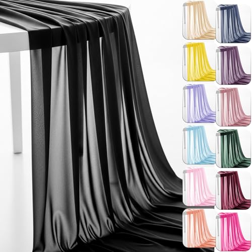 IONTACH 60" Chiffon Fabric by The Yard Pre-Cut Sheer Fabric for Wedding Arch Draping Fabric Swag Curtain Scarf Party Backdrop Decoration Ceiling Decor (Black, 1 Yard) - Image 1