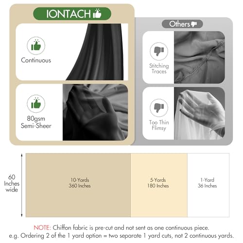IONTACH 60" Chiffon Fabric by The Yard Pre-Cut Sheer Fabric for Wedding Arch Draping Fabric Swag Curtain Scarf Party Backdrop Decoration Ceiling Decor (Black, 1 Yard) - Image 3