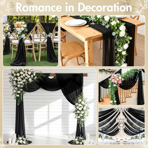 IONTACH 60" Chiffon Fabric by The Yard Pre-Cut Sheer Fabric for Wedding Arch Draping Fabric Swag Curtain Scarf Party Backdrop Decoration Ceiling Decor (Black, 1 Yard) - Image 5