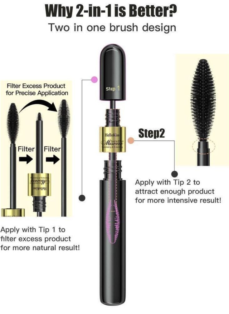 ماسكارا 2 في 1 4D Lash Mascara Thrive لإطالة الرموش وتكثيفها بشكل طبيعي 5 مرات، ماسكارا أساسية سميكة وممدودة ومضادة للماء وغير ملطخة