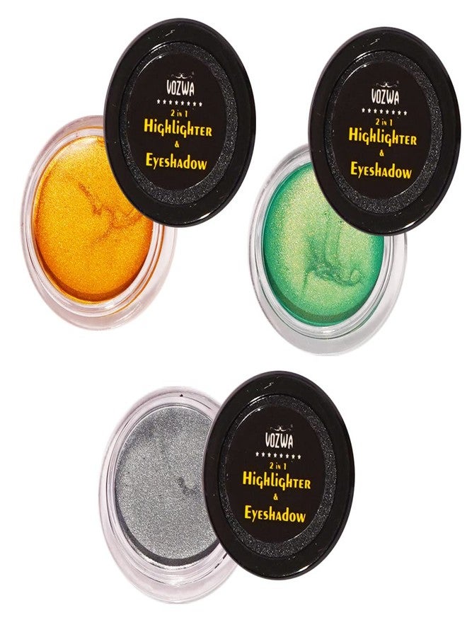 Vozwa 2 in 1 Highlighter Face Makeup & Eyeshadow - 3 Pcs (Gold + Green + Grey) - Image 3