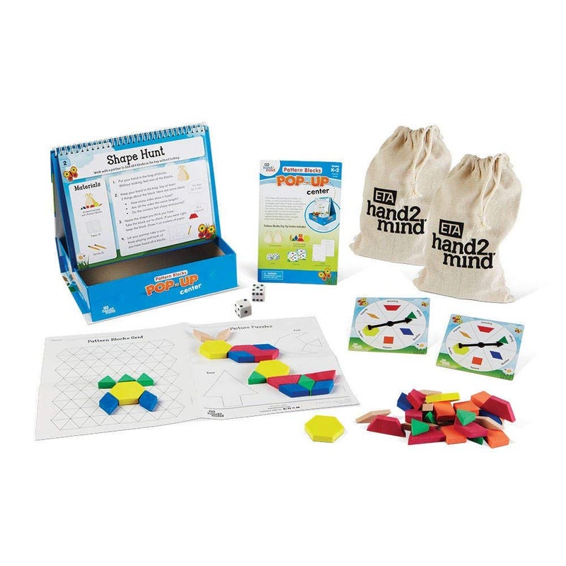 hand2mind Pattern Blocks Pop-Up Learning Activity Center, Create and Play Pattern Blocks, Foam Shapes, 3D Shapes Manipulatives, Geometric Shapes for Kids, Learning Shapes for Kindergarten - Image 1