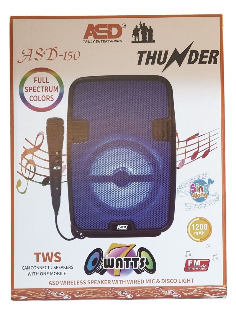 ASD - ASD-150 Thunder Wireless Speaker with Wired Mic and Disco Light - Image 1