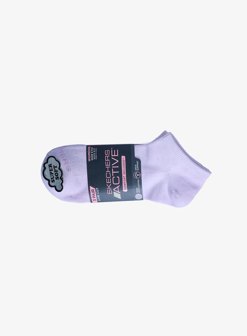 Skechers PINK / BLACK 3 Pack Non Terry Low Cut Socks for Women | Best Price UAE