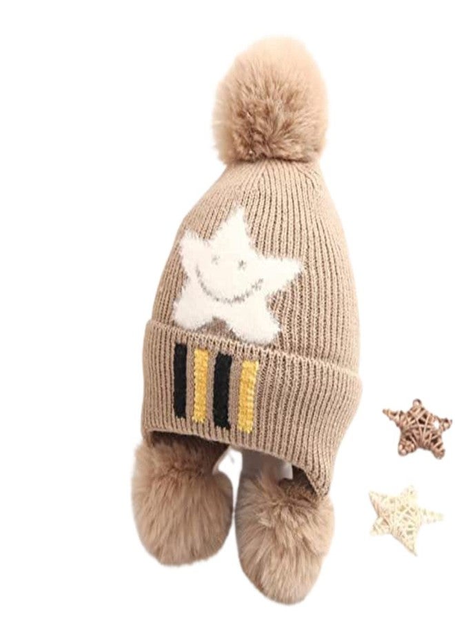 FINIX Winter Warm Star Design Knitted Beanie Cap for Kids Boys & Girls (Khaki)-(1-3 Years)
