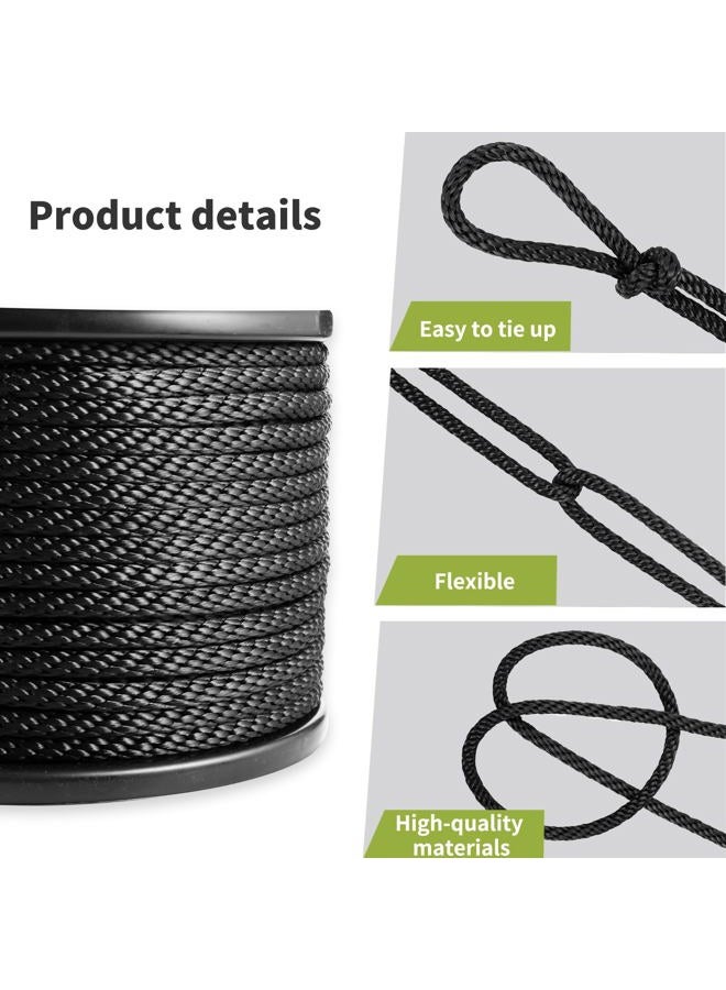 LUOPUTUO 5/16 Inch 250FT Black Polyester Solid Braid Rope | High UV & Abrasion Resistance | Industrial Grade, Low Stretch | Multipurpose for Flag Poles, Clotheslines - Image 5