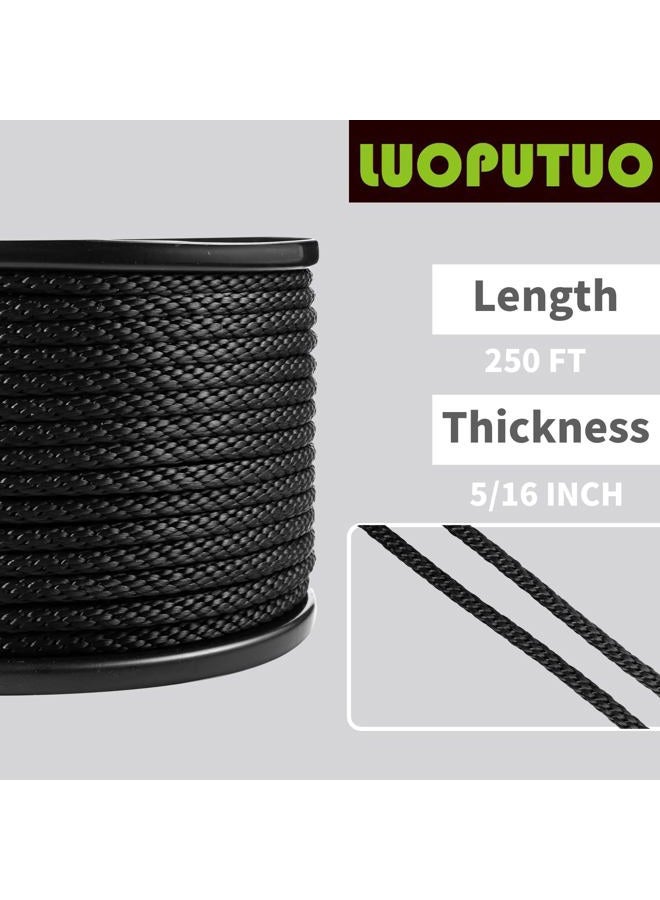 LUOPUTUO 5/16 Inch 250FT Black Polyester Solid Braid Rope | High UV & Abrasion Resistance | Industrial Grade, Low Stretch | Multipurpose for Flag Poles, Clotheslines - Image 2