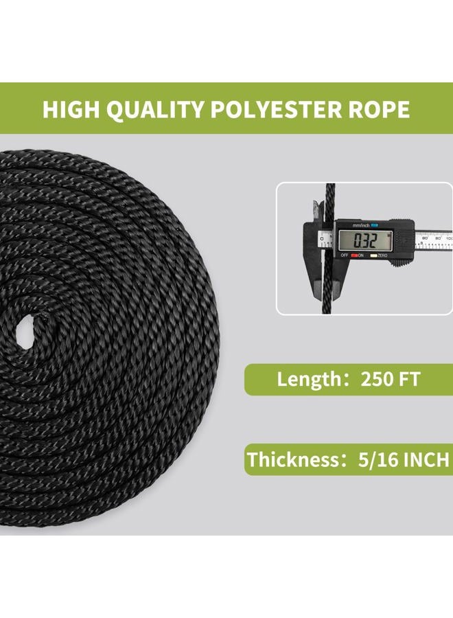 LUOPUTUO 5/16 Inch 250FT Black Polyester Solid Braid Rope | High UV & Abrasion Resistance | Industrial Grade, Low Stretch | Multipurpose for Flag Poles, Clotheslines - Image 4