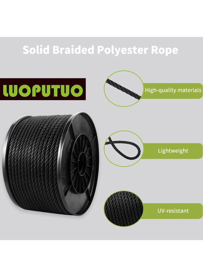 LUOPUTUO 5/16 Inch 250FT Black Polyester Solid Braid Rope | High UV & Abrasion Resistance | Industrial Grade, Low Stretch | Multipurpose for Flag Poles, Clotheslines - Image 3