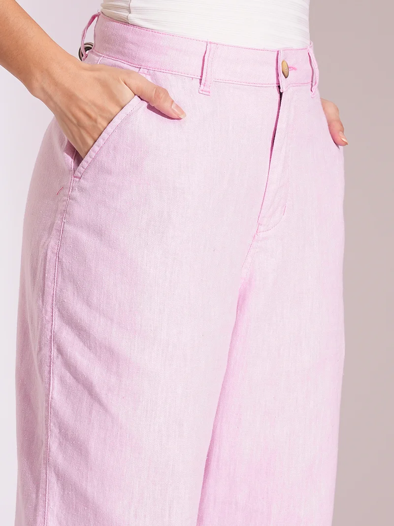 globus Women Cotton High-Rise Wide Leg Formal Trousers
