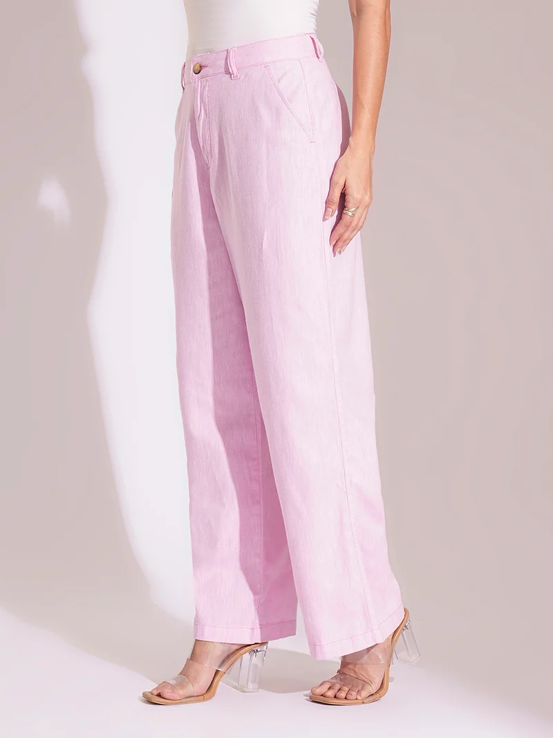 globus Women Cotton High-Rise Wide Leg Formal Trousers
