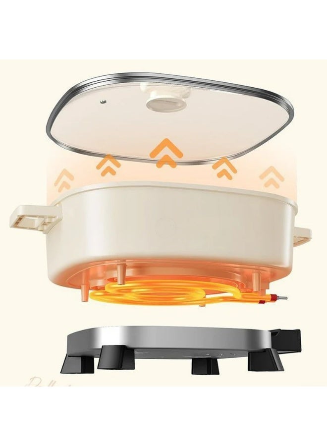 Denx 6L Multifunction Electric Pot, 1600W Fast Heating Electric Cooking Pan with Non-Stick Coating, Adjustable Temperature Control, Glass Lid, Multi Cooker for Frying, Boiling & Steaming - Image 5