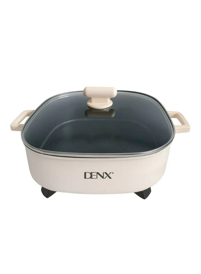 Denx 6L Multifunction Electric Pot, 1600W Fast Heating Electric Cooking Pan with Non-Stick Coating, Adjustable Temperature Control, Glass Lid, Multi Cooker for Frying, Boiling & Steaming - Image 1