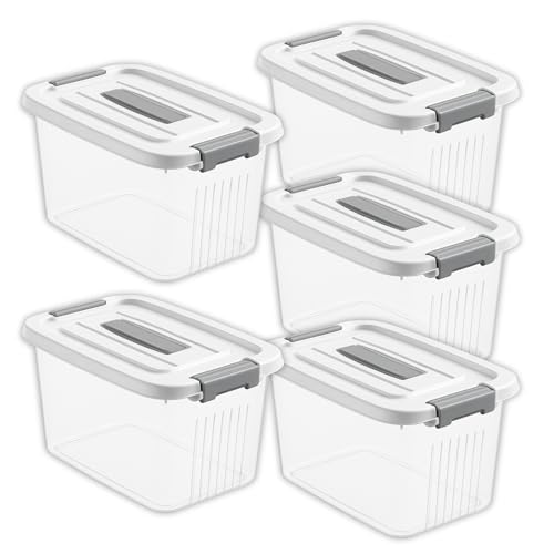 HoopVool® Multipurpose Clear Plastic Storage Box, with Locking Lid and Handles, Organize Home, Kitchen, Office, Available in Multiple Size & Sets. (PACK OF : 5, LARGE- 14.5 X 10.5 X 8.2 INCH) - Image 1