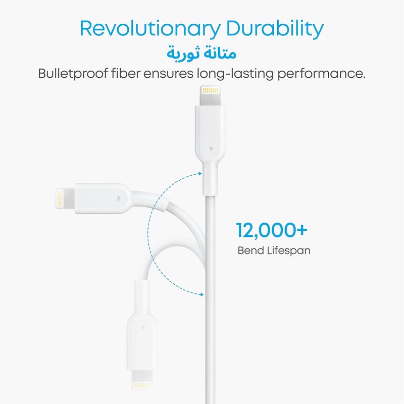 Anker Powerline II Lightning Cable, [3ft MFi Certified] USB Charging/Sync Lightning Cord Compatible with iPhone SE 11 11 Pro 11 Pro Max Xs MAX XR X 8 7 6S 6 5, iPad and More (White) - Image 3