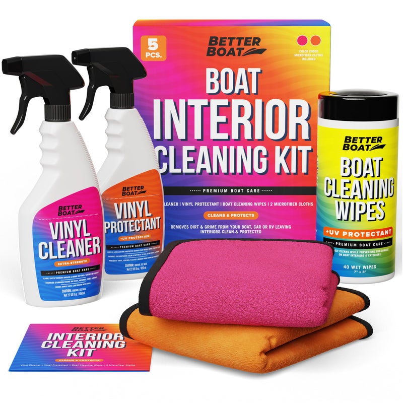 Boat Interior Cleaning Kit Marine Vinyl Protectant and Cleaner Wipes Microfiber Cloths for Boat Seats Pontoon Accessories Jet Ski Car and RV Care Supplies
