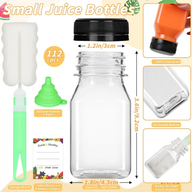 UZLU 112 Pcs 4oz Juice Bottles, Small Plastic Bottles with Caps, Reusable Clear Containers with Lids for Juicing, Smoothie and Other Beverages,Black - Image 2
