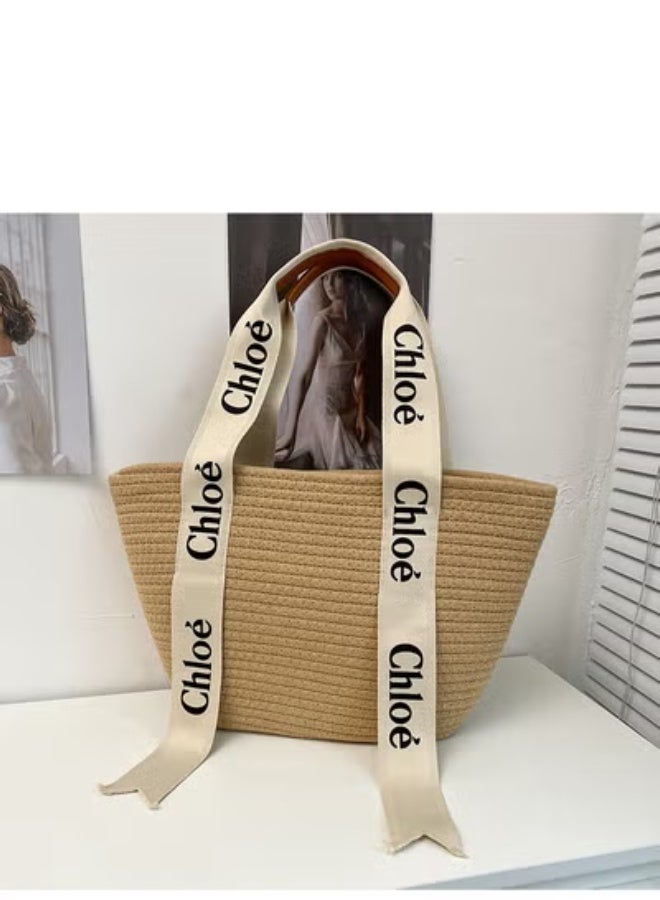 Chloe Chloé Straw Tote：Logo - Emblazoned Straps, Beachy Chic 39cm*24cm*9cm - Image 1