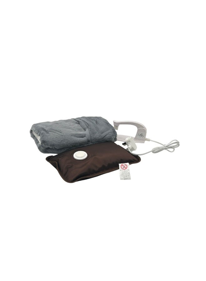B&D electric hot water bag with plush grey cover and heating pad with power cord for pain relief muscle relaxation menstrual comfort winter warming reusable portable heating solution for home office travel - Image 1