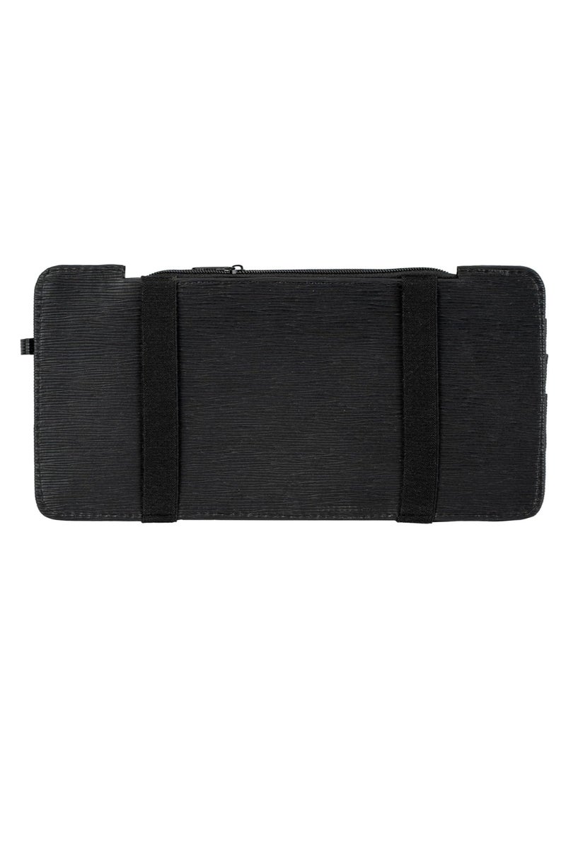 منظم واقي الشمس للسيارة من الجلد الصناعي مع فتحات للبطاقات وجيب شبكي ومشبك مغناطيسي للنظارات الشمسية وحامل أقلام - مناسب للسيارات وسيارات الدفع الرباعي - أسود مخطط - Image 3