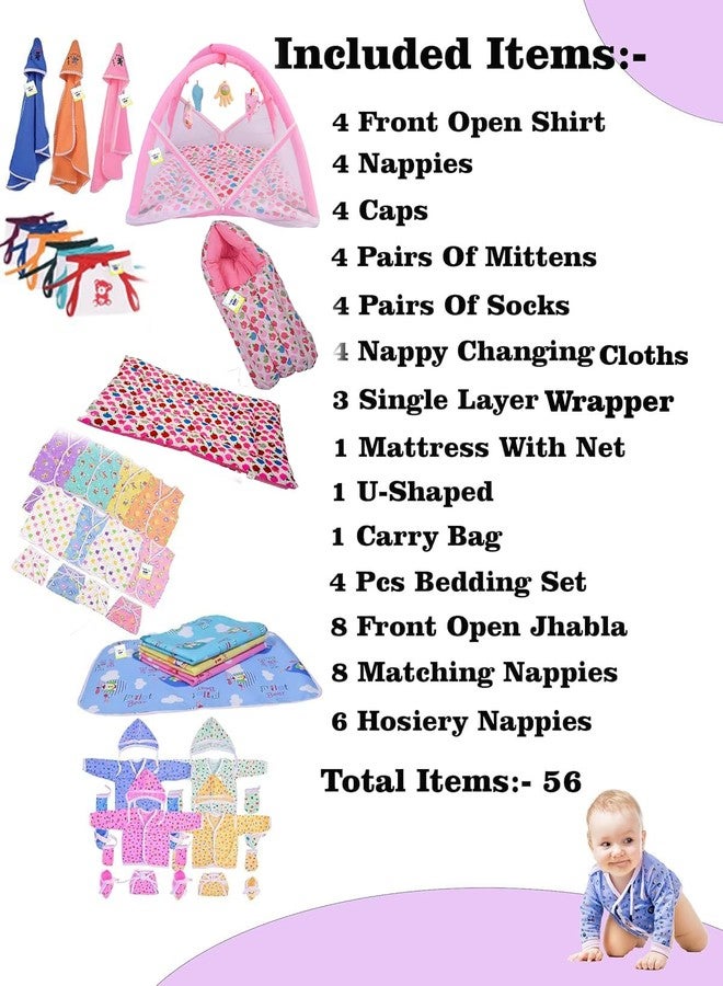 Toddylon New Born Baby Essentials Kit 56 Combo Set (0–6 Months) | Newborn Baby Hospital Bag Kit | Infant Combo Set for New Born | Newborns Baby Dress & Clothing Set | Infants Essentials Kit (Pink) - Image 4