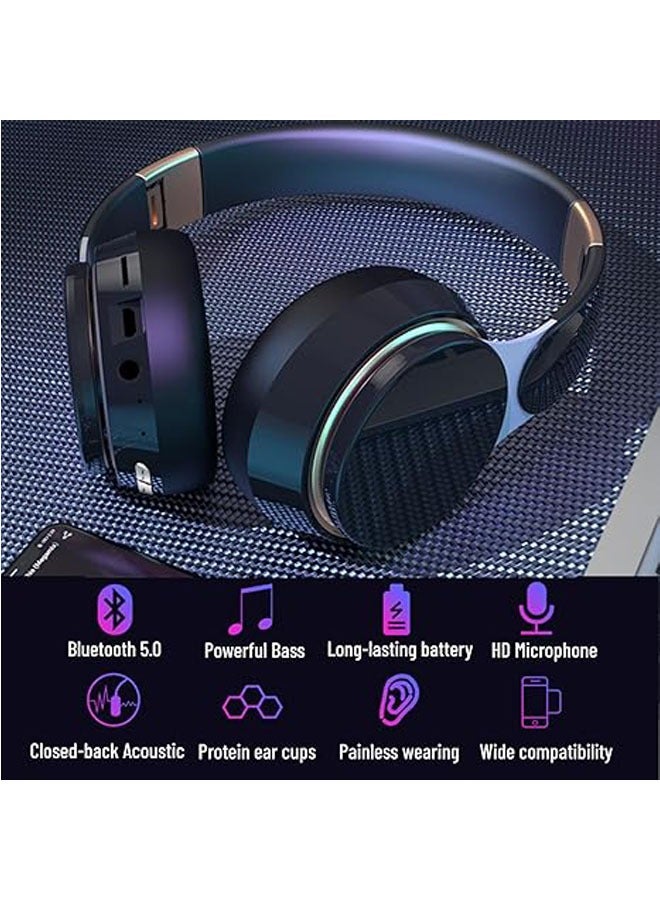 سماعة ألعاب لاسلكية فوق الأذن ، ميكروفون مدمج ، سماعة رأس بلوتوث 5.0 ، سماعة ستيريو فوق الأذن ، فتحة ذاكرة مدمجة ، عقال قابل للسحب - Image 2