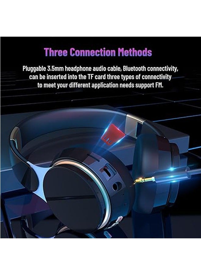 سماعة ألعاب لاسلكية فوق الأذن ، ميكروفون مدمج ، سماعة رأس بلوتوث 5.0 ، سماعة ستيريو فوق الأذن ، فتحة ذاكرة مدمجة ، عقال قابل للسحب - Image 4