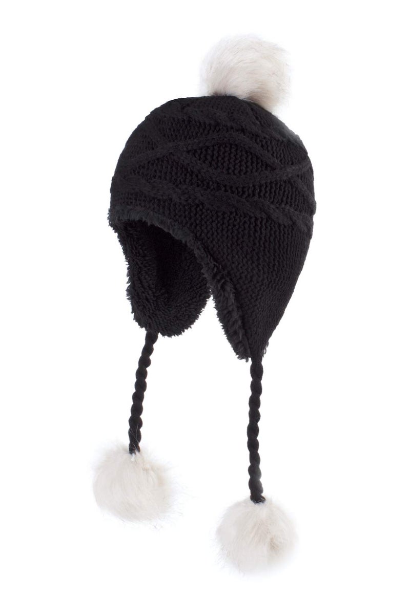 Home Prefer Toddler Girls Sherpa Earflaps Hat Kids Winter Hat Knitted Beanie Fuzzy Peruvian Hat Black S - Image 1