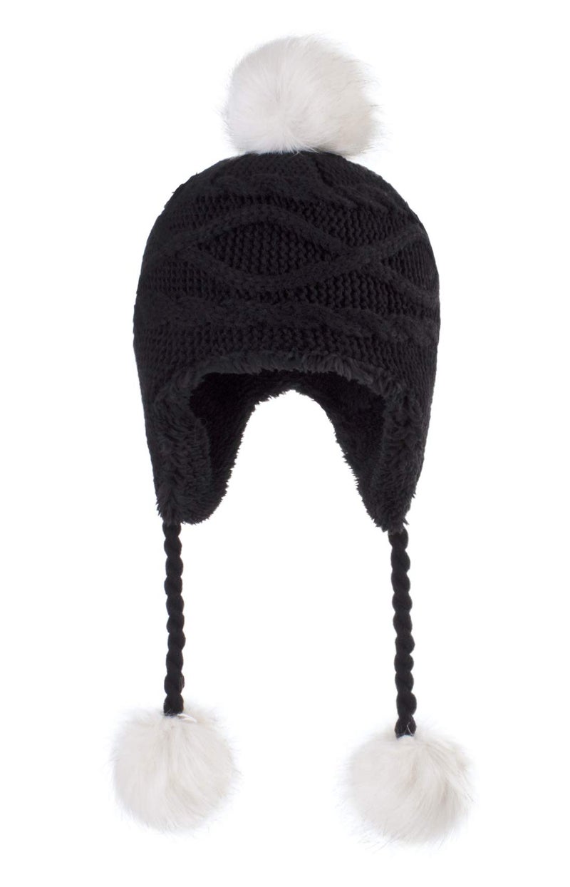 Home Prefer Toddler Girls Sherpa Earflaps Hat Kids Winter Hat Knitted Beanie Fuzzy Peruvian Hat Black S - Image 2