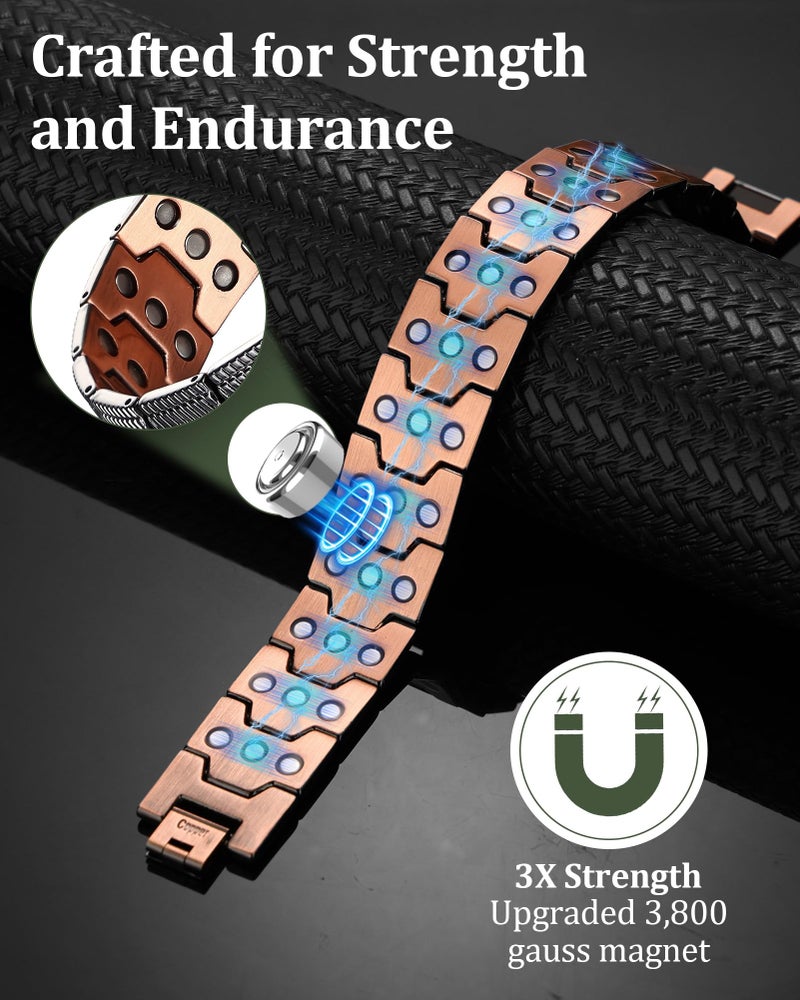 Fashtour 3X Copper Bracelet and Ring for Men, Triple Ultra Strength Magnets, Masculine Design Pure Copper Magnetic Bracelet, Adjustable Length with Sizing Tool (Black) - Image 5