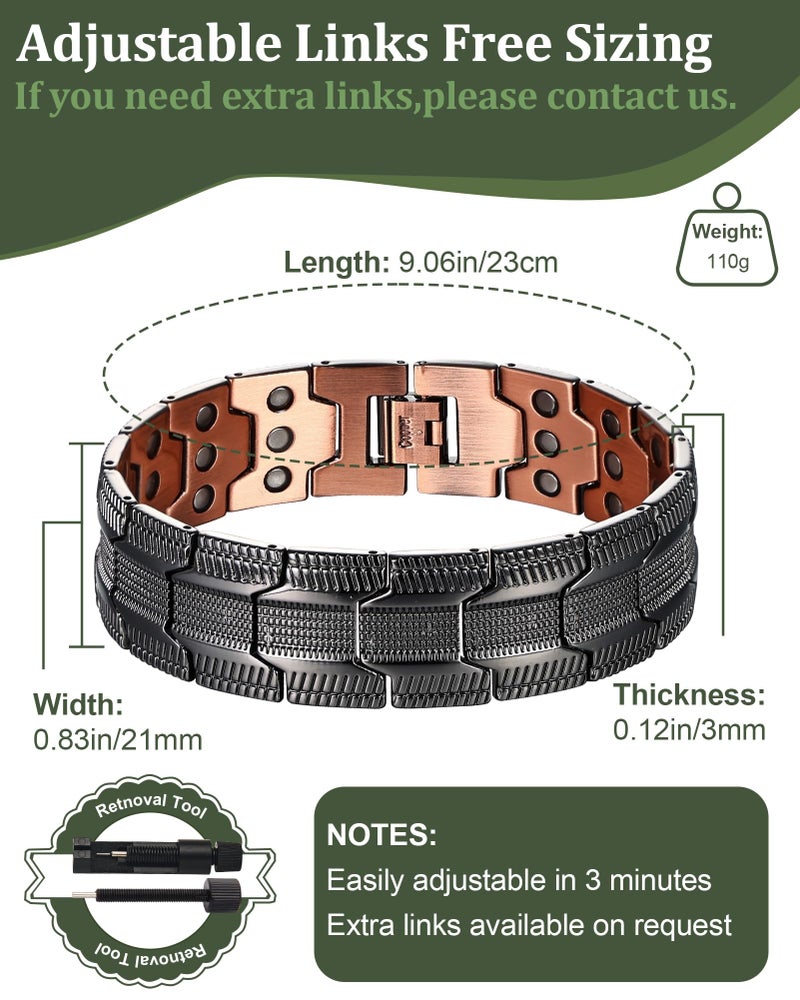 Fashtour 3X Copper Bracelet and Ring for Men, Triple Ultra Strength Magnets, Masculine Design Pure Copper Magnetic Bracelet, Adjustable Length with Sizing Tool (Black) - Image 3