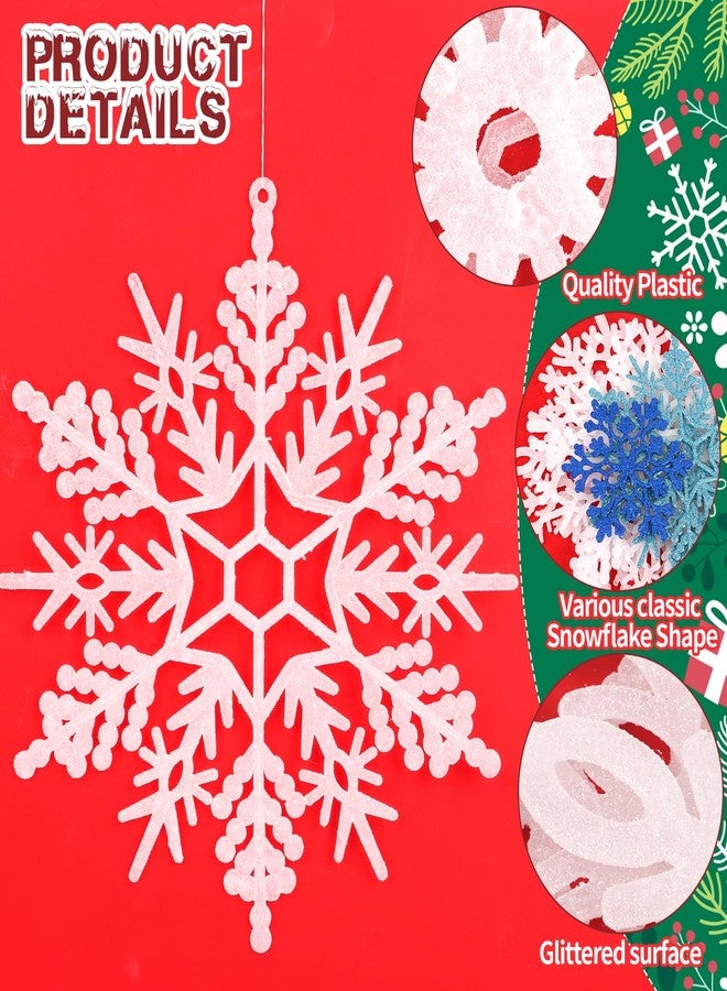 FOIMAS 12pcs Large Snowflake Ornaments, Hanging Glitter White Giant Snowflake Decorations for Xmas Tree Indoor Outdoor Winter Holiday Decor (White & Blue) - Image 3