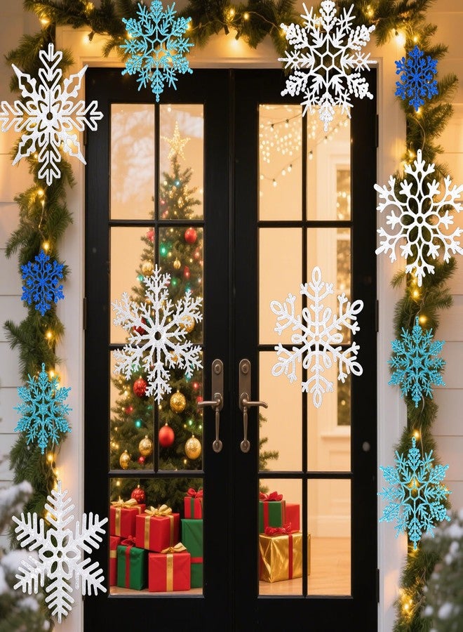 FOIMAS 12pcs Large Snowflake Ornaments, Hanging Glitter White Giant Snowflake Decorations for Xmas Tree Indoor Outdoor Winter Holiday Decor (White & Blue) - Image 5